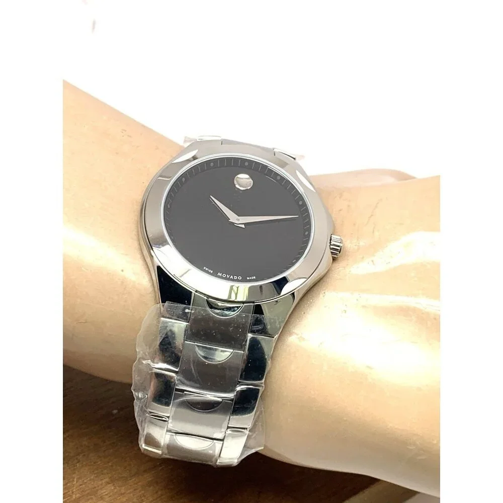 Movado Men's Watch 0606378 Museum Luno Black Dial Swiss Quartz Silver Steel 40mm